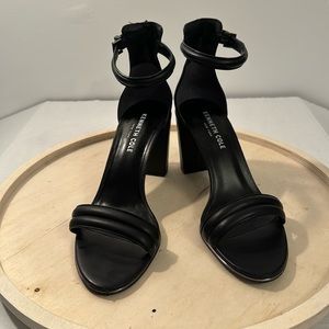 Kenneth Cole Black Leather High Heel Sandals